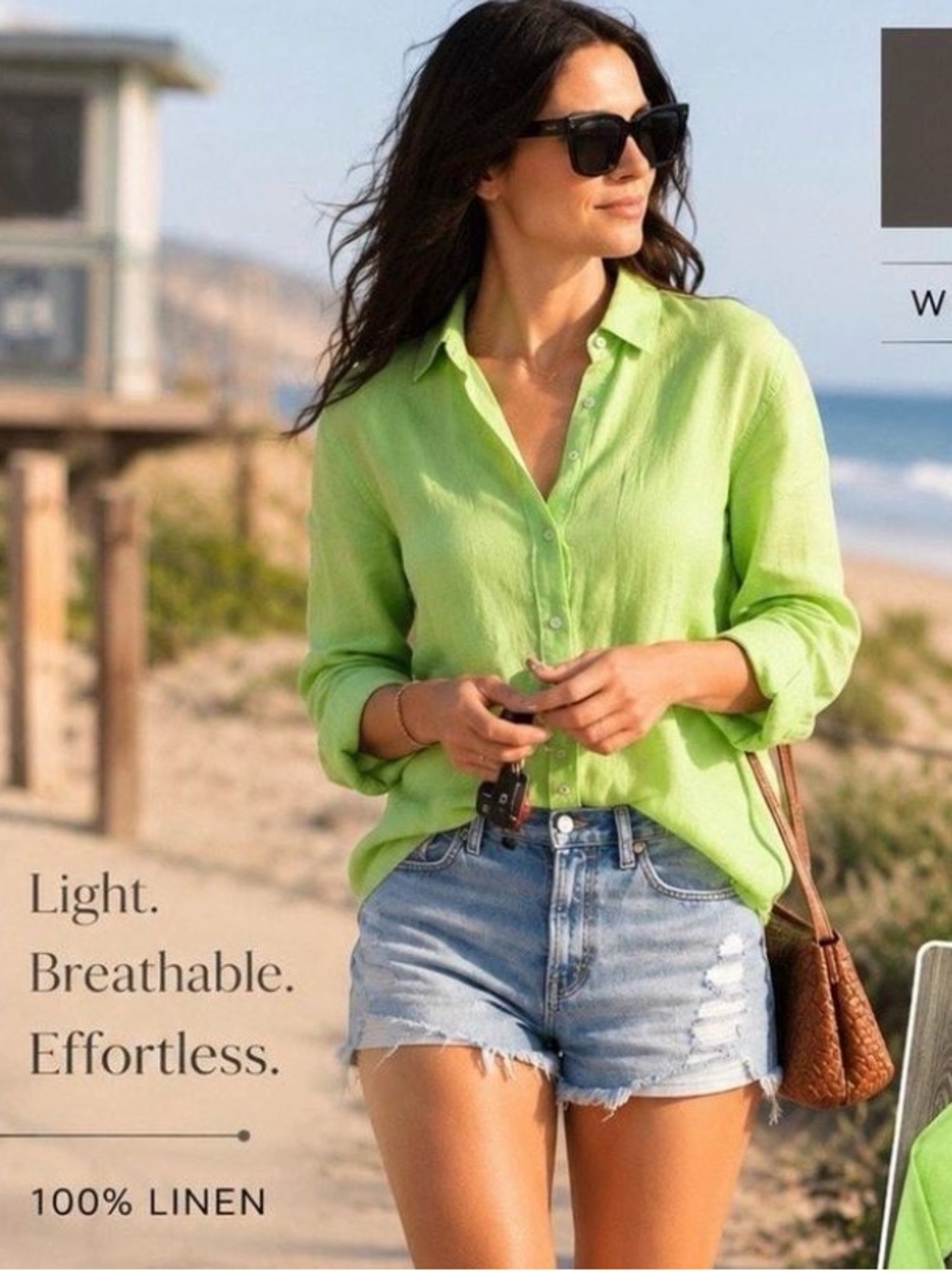 J. Jill Womens Large Linen Button-Down Shirt - Green